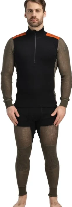 Aclima WoolNet Hybrid Mockneck kerrastopaita, Jet Black/Tarmac/Gold Flame