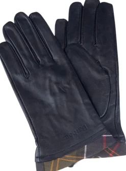 Barbour Tartan Leather Glove naisten käsine, Black
