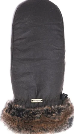 Barbour Wax with Fur Trim Mittens naisten kintaat, maastonvihreä