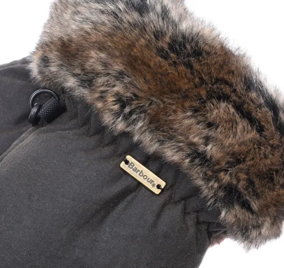 Barbour Wax with Fur Trim Mittens naisten kintaat, maastonvihreä