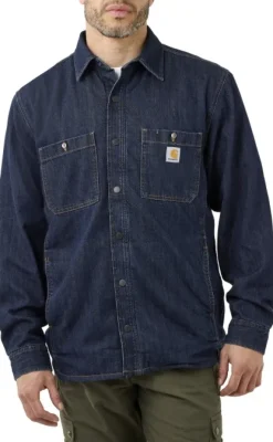 Carhartt Denim Fleece Lined Snap Front Shirt Glacier vuorillinen farkkupaita