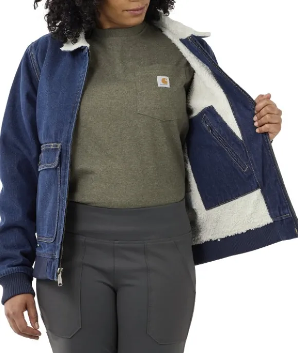 Carhartt Relaxed Fit Denim Sherpa Lined Jacket naisten vuorattu farkkutakki