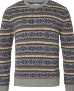 Chevalier Moss Wool Sweater miesten neulepaita, Stone Grey Jaquard
