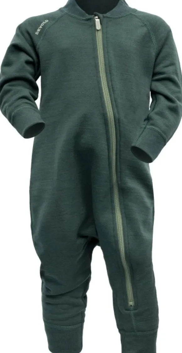 Devold Nibba Merino Playsuit Baby vauvojen villahaalari, tummanvihreä