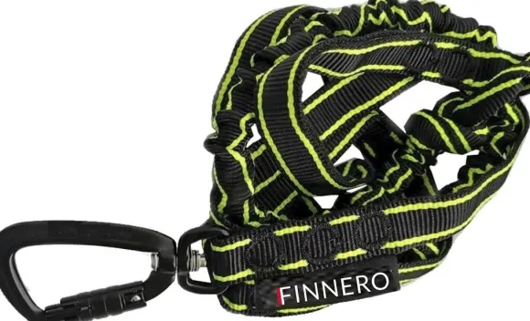 FinNero POWER talutushihna jousto-osiolla, musta/keltainen