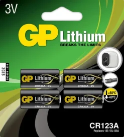GP litiumparisto CR123A, 4 kpl