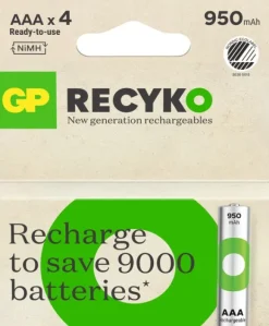 GP Recyko AAA-batteri 950mAh ladattava paristo, 4 kpl