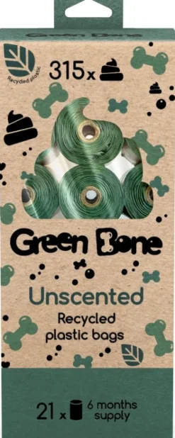 Green Bone Unscented tuoksuttomat koirankakkapussit, 21 rullaa, 315 kpl
