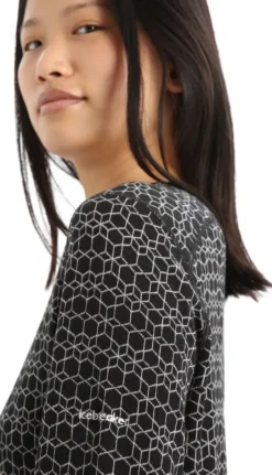 Icebreaker 250 Vertex LS Crewe Alpine Geo naisten kerrastopaita, musta/valkoinen