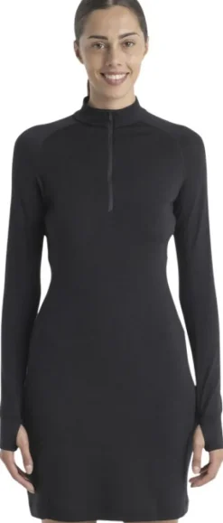 Icebreaker Mer 260 Granary LS Half Zip Tee Dress naisten mekko, Black