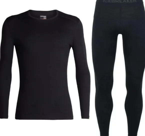 Icebreaker Oasis LS Crewe 200 + Leggings 200 kerrasto, Black/Monsoon