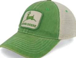John Deere Stone Washed Logo Mens Cap Ivory/Dark Green