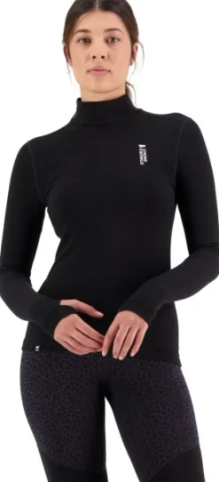Mons Royale Cascade Merino Flex 200 Mock Neck naisten merinovillapaita, musta
