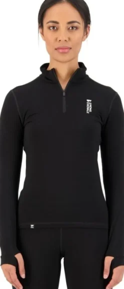 Mons Royale Cascade Merino Flex 200 1/4 Zip naisten kerrastopaita, musta