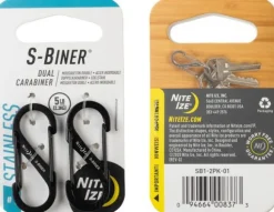 Nite Ize S-Biner karabiinihaka, koko 1, musta, 2 kpl