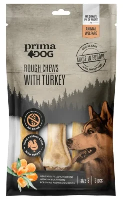 Prima Dog Rough Chews Turkey/Sea Buckthorn puruluu kalkkuna/tyrni, 10 cm, 3 kpl