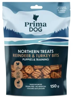 PrimaDog Northern Treats Bits Ren-Kalkon för Valpar & Träning makupalat, 150g