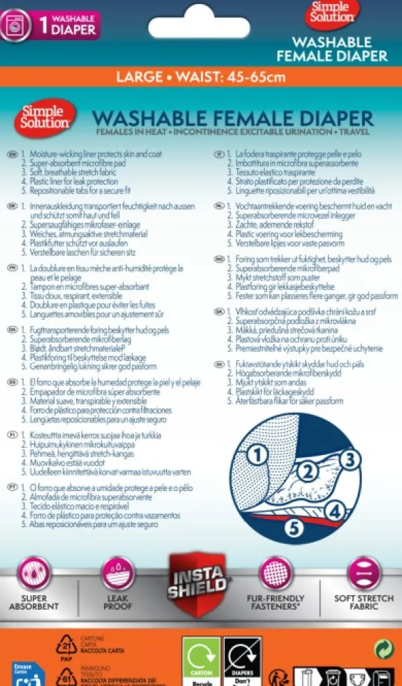 Simple Solution Washable Female Diaper nartun suoja, Large